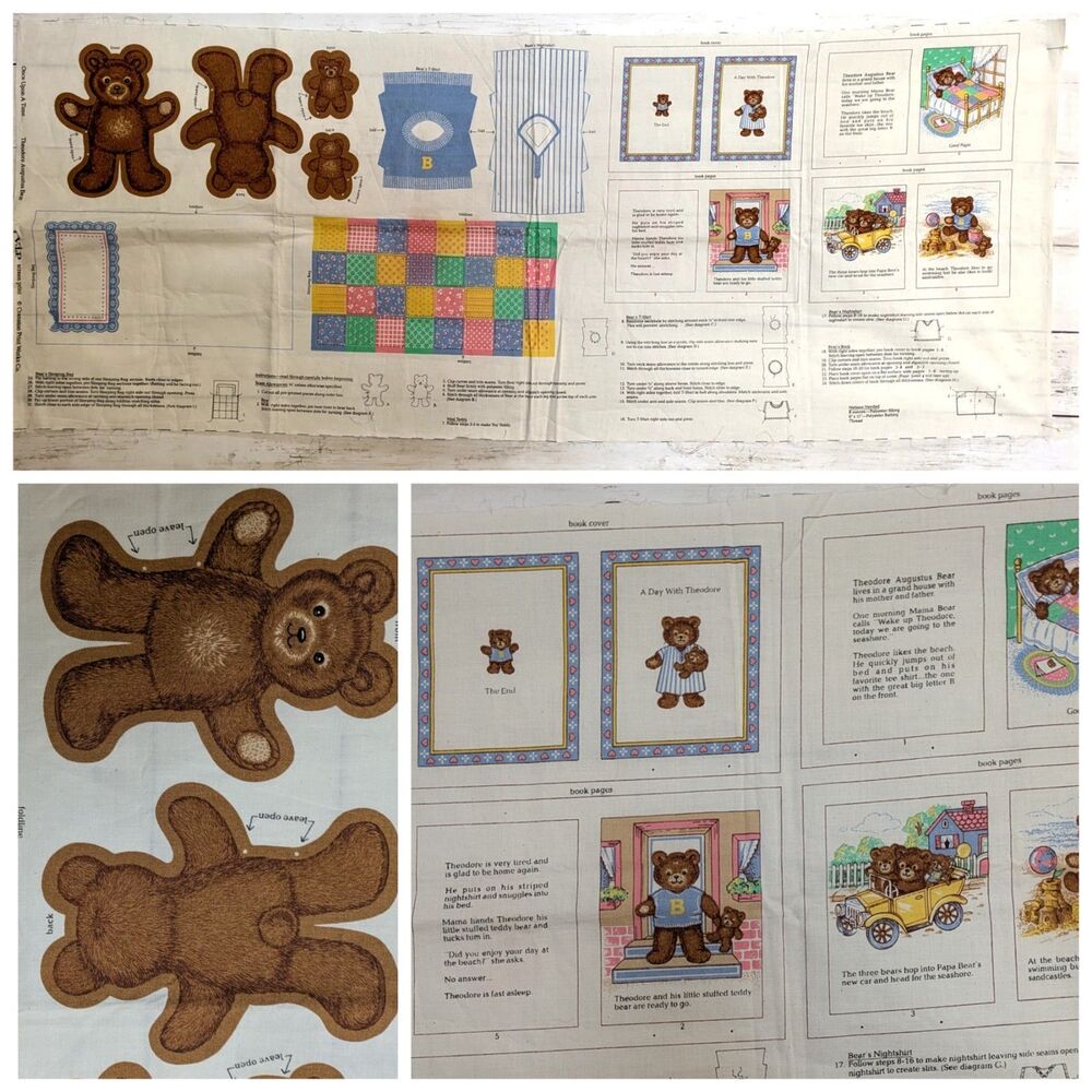 Cranston VIP Theodore Augustus Bear Cut & Sew Fabric Panel Teddy Plush Book